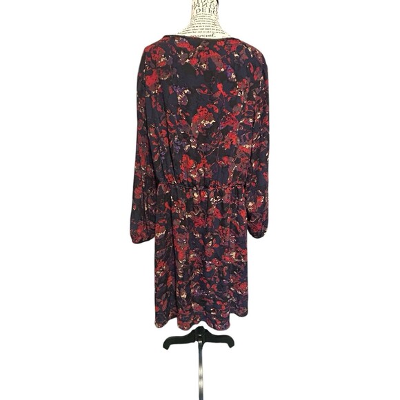 Ava & Viv 1X womens long sleeve red navy abstract floral Plus dress boho career - Picture 3 of 6